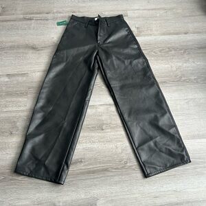 NEW Black Faux Leather Wide-Leg Pants size small